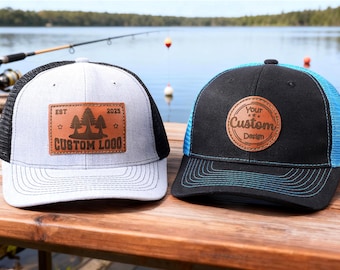 Handmade Engraved Leather Patch Trucker Hat: Custom Logo, Personalized Gift