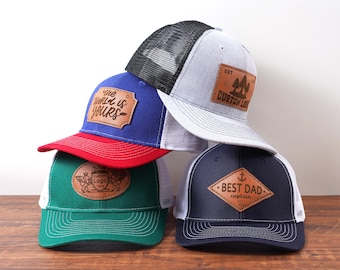Gorra de camionero con parche de cuero personalizado - Regalo personalizado hecho a mano