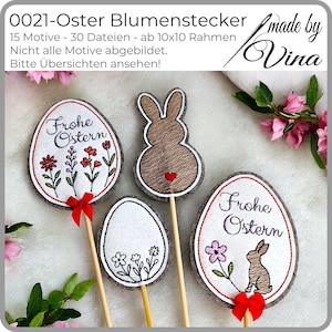 Easter plant stake embroidery set – 30 designs – egg & bunny – Easter decor – from 4×4 inch