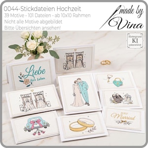 Wedding Embroidery Files Shabby and Scribble Style | Embroidery Set for Wedding Gifts 4x4 Hoop | Bride & Groom, Rings, Just Married