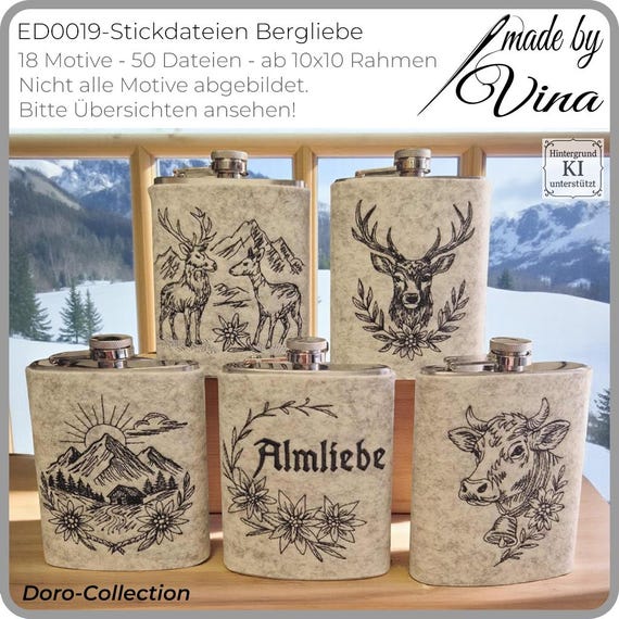Stickdateien Bergliebe Scribble | Alpen Stickmuster Set für Wanderer | Motive ab 10x10 Rahmen Stickmaschine