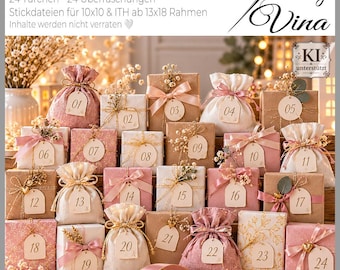 Advent Calendar 2026 Embroidery Files | Shabby Scribble Monoline Fill Stitch | 24 Designs for Hoop 4x4 and 5x7 | Christmas Gift DIY