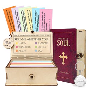 Personalized Bible Verse Box with 150 Scripture Cards, Custom Keychain, Christian Gift Set
