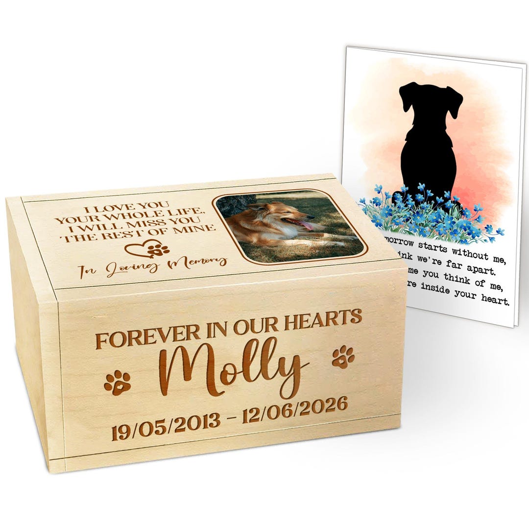 Personalized Photo Dog Urn, in Loving Memory Pet Ashes Box, Custom Name ...