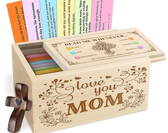 Scatola con versetti della Bibbia per la mamma, biglietti con le Scritture quotidiane, croce di preghiera incisa personalizzata, regali per la festa della mamma