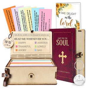 Personalisierte Bibel Vers Box, Benutzerdefinierter Name Schlüsselbund, 150 tägliche Schriftkarten für Emotionen, Christliches Geschenk, Ostergeschenke