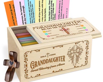 Personalized Granddaughter Bible Verse Box, Christian Gift from Grandma, Faith Gifts from Grandparents, 150 Scripture Cards for Emotion