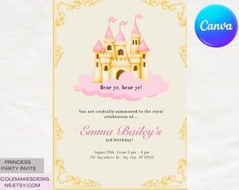Plantilla de invitación de cumpleaños de princesa: invitación editable para fiesta real (descarga digital)