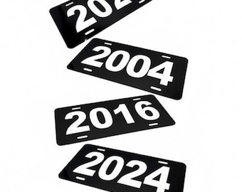 Custom Year License Plate 2026 2021 2016 Black White Aluminum Vanity Plate Car Decor Gift