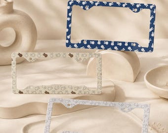 Cute Bunny License Plate Frame, Rabbit Car Accessory, Kawaii Auto Tag Holder, Beige Blue Car Decor, Gift for Rabbit Lover