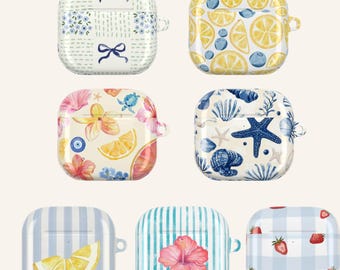 Watercolor Fruit Floral AirPods Case Lemon Strawberry Hibiscus Shell Cute Summer Aesthetic Cover