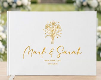 Personalized Wedding Guest Book, Custom Hardcover Bridal Guest Book, Elegant Wedding Sign In Book,Wedding Reception Guestbook,Keepsake Album