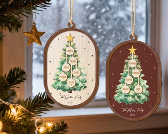 Familiekerstornament, gepersonaliseerd stamboomornament, aangepast familieornament, familienaamornament, grootouderornament cadeaus