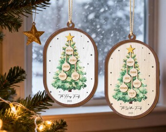Gepersonaliseerde stamboomornament, gepersonaliseerd grootouderornament, aangepast familieornament, boomvorm, kerstcadeau, familieaandenken