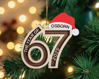 Custom Name Viral 67 Wood Ornament, Six Seven Ornament, Teen Slang Ornament, Funny Teenager Ornament, Christmas Santa 67 Ornament, Gen Z