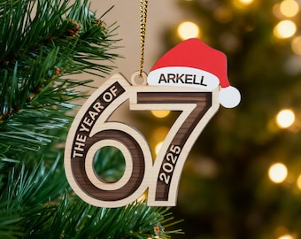 Custom Name Viral 67 Wood Ornament, Funny Six Seven Gen Z Christmas Decor, Teen Slang Tween Christmas Gift for Friends, 6 7 Meme Ornament