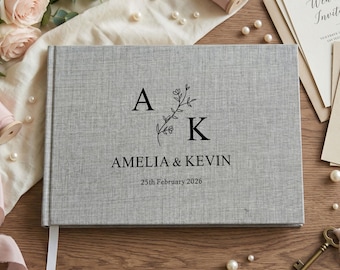 Custom Wedding Guest Book, Personalized Linen Guest Book, Photo Memory Book, Bridal Shower Guestbook, Wedding Keepsake Album
