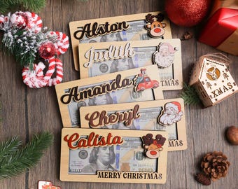 Personalized Christmas Money Holder, Reindeer Money Holder, Santa Money Holder, Xmas Gift for Family, Money Card Gift, Holiday Gift for Kids