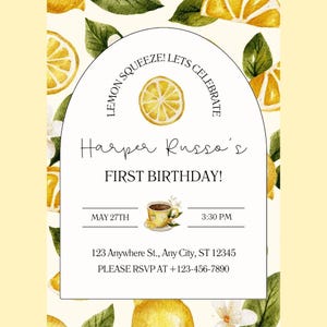 Lemon Birthday Invitation Template - Editable Canva Invite - Lemon Squeeze First Birthday - Instant Download