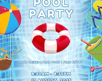 Red And Blue Bold Pool Party Invitation