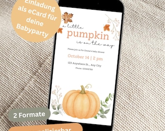 Convite digital para chá de bebê para celular - eCard - Outono, Halloween, Abóbora - Abóborazinha a caminho - personalizável