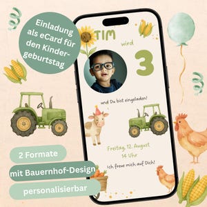 Einladung Kindergeburtstag Bauernhof | Traktor eCard | personalisierbare digitale Einladung | WhatsApp Einladung