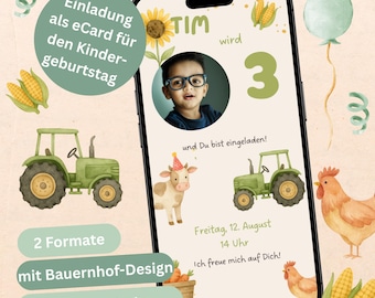 Einladung Kindergeburtstag Bauernhof | Traktor eCard | personalisierbare digitale Einladung | WhatsApp Einladung