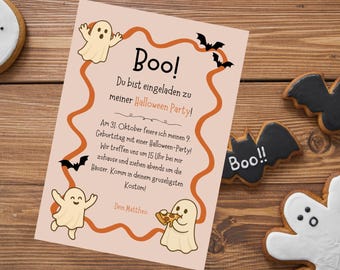 Convite de Halloween personalizado para crianças – Festa de aniversário infantil de Halloween – Fantasminhas fofos – Link do Canva para edição