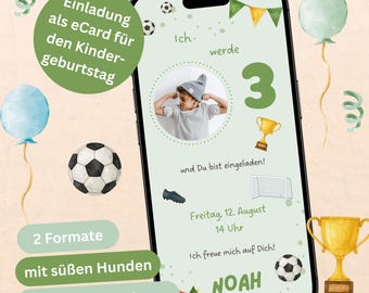 Football Birthday Invitation | Digital Children's Birthday Card | Customizable with Photo | WhatsApp Invitation, eCard, Instant Download