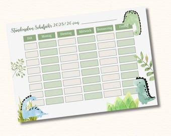 Horário para impressão - Horário para crianças em formato digital para download - Presente para matrícula escolar - Horário dinossauros verdes