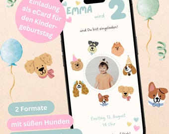Children's Birthday Invitation Dogs | Digital Invitation Card | Customizable with Photo | WhatsApp Invitation - Canva Template