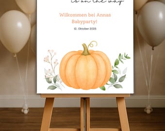 Pôster de Chá de Bebê de Outono | Decoração de Chá de Bebê "Abóborazinha" | Placa de Boas-Vindas Personalizada | Download Digital