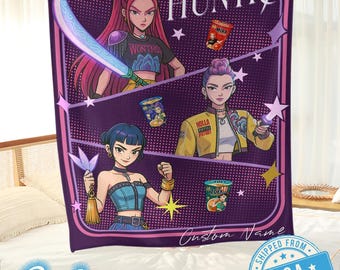 Custom Huntrix Girls Blanket,Kpop Demon Hunter Blanket,Flannel Saja Boy Blanket,Mira Zoey Rumi Blanket,Gift for Christmas, Gift For Kid