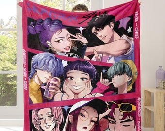 Huntrix Girls Blanket,Custom Kpop Demon Hunter Blanket,Flannel Saja Boy Blanket,Mira Zoey Rumi Blanket,Gift for Christmas, Gift For Kid