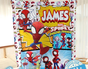 Custom name Spidey and His Amazing Friends Blanket, Spidey Fleece Blanket, Spiderman Birthday Blanket, Spiderman Blanket Gift for Kid