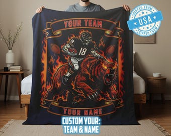 Custom Name Chicago Football Fleece Blanket, Custom Name Sports Gift, Game Day Blanket, Sunday Football, Football Season Throw Blanket