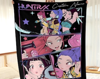 Huntrix Girls Blanket Christmas,Custom Kpop Demon Hunter Blanket,Flannel Saja Boy Blanket,Mira Zoey Rumi Blanket, Gift for Christmas