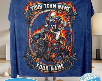 Personalized Name Buffalo Football Fleece Blanket, Custom Name Sports Gift, Vintage Style Football, Sunday Football, Football Season Throw