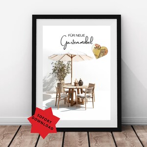 Digital money gift “For new garden furniture” – lovingly designed wish fulfiller for printing (DIN A4) – W144
