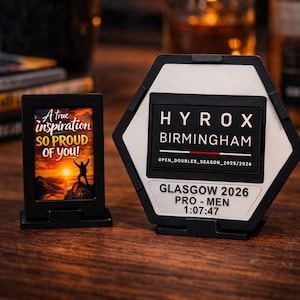 Marco de parche HYROX / Expositor personalizado para pared o escritorio, todo en uno (para todas las estaciones)