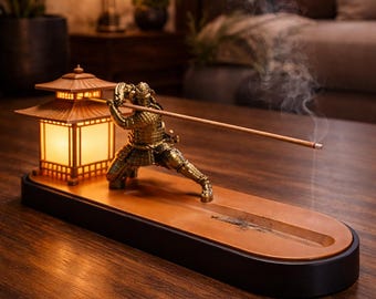 Samurai Incense Holder with LED Lantern | Japanese Zen Decor, Made in UK