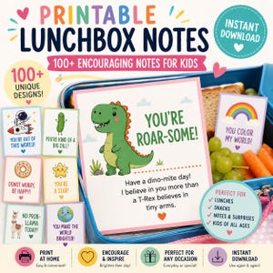 Printable Lunchbox Notes for Kids | 100+ Encouraging School Lunch Notes | Cute Positive Notes for Boys & Girls | Instant Download