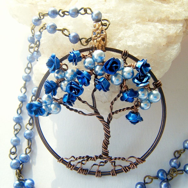 Forget Me Not Tree of Life Vintage Necklace with Earrings