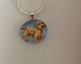 Yellow Labrador retriever dog art glass pendant necklace - gift