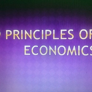 Puede incluir: Un fondo morado con el texto "9 PRINCIPIOS DE ECONOMÍA" en blanco con un contorno dorado.