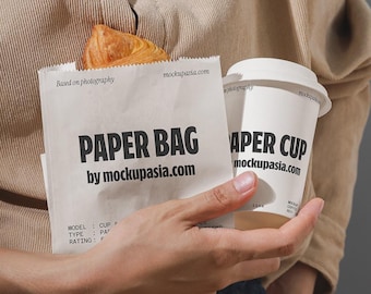 Kaffeetasse & Tasche Mockup: Cafe Branding PSD Vorlage (Digitaler Download)