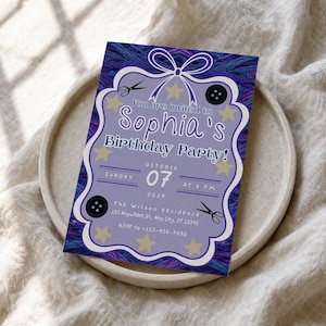 Coraline-Inspired Birthday Invitation, Spooky Doll Black Cat Canva Template, 5x7 Download