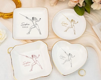 Personalized Fencing Ring Dish for Fencer, Custom Fencing Jewelry Dish, Fencing Coach Gift, Christmas Gift, Birthday Gift, Fencing Lover