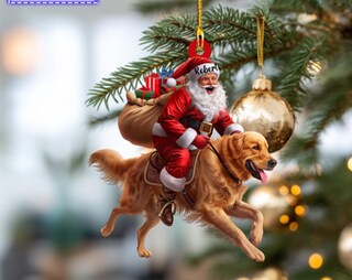 Decorazione Natalizia Golden Retriever – Ornamento In Legno E Acrilico Double-face, Per Albero E Casa