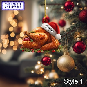 Personalized Roast Turkey Christmas Ornament – Funny 2D Flat Santa Hat Holiday Decoration, Festive Tree Hanging Gift Idea, Food Home Decor